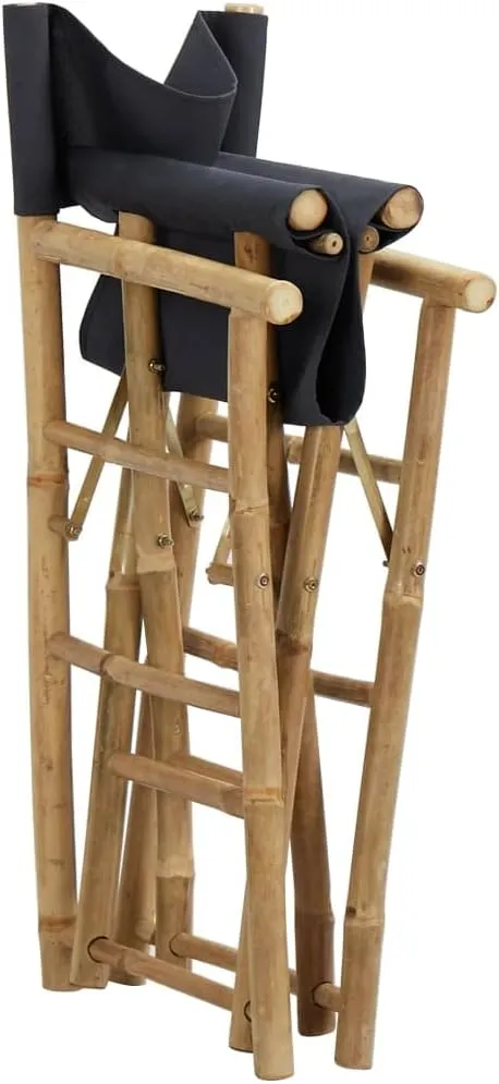 Folding Director Chairs Dark Gray Bamboo Outdoor Chairs 2 Pack Portable Patio Furniture with Polyester Fabric for Camping Beach Poolside