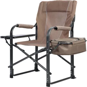 Folding Ice Camping Chair for Adults, Fishing Chair, Portable Fishing Chair, Outdoor Folding Chair with Cooler Bag and Cup Holder, Director Chair for Fishing, Lawn, Patio, Garden Brown