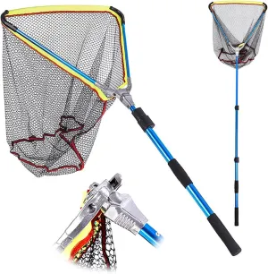 Folding Landing Net Scalable Fishing Net 78inch, Collapsible Fishing Dip Nets with Aluminum Telescopic Pole Handle, Durable Rubber Coating Mesh, Safe Fish Catching, Butterflies Catching