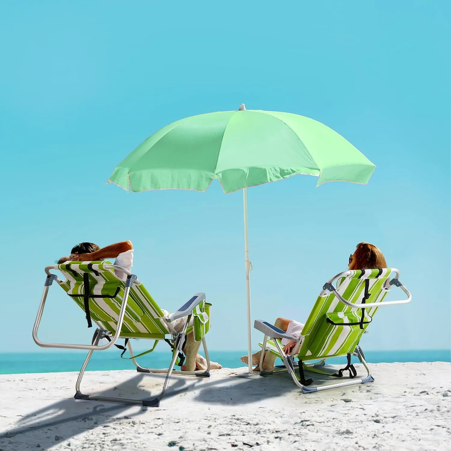 Folding Oversized Backpack Beach Chair 5-Position with Headrest & Cup Holder - Portable Aluminum Adjustable Reclining Camping Chair with Storage Bags, Lightweight & Compact, Green