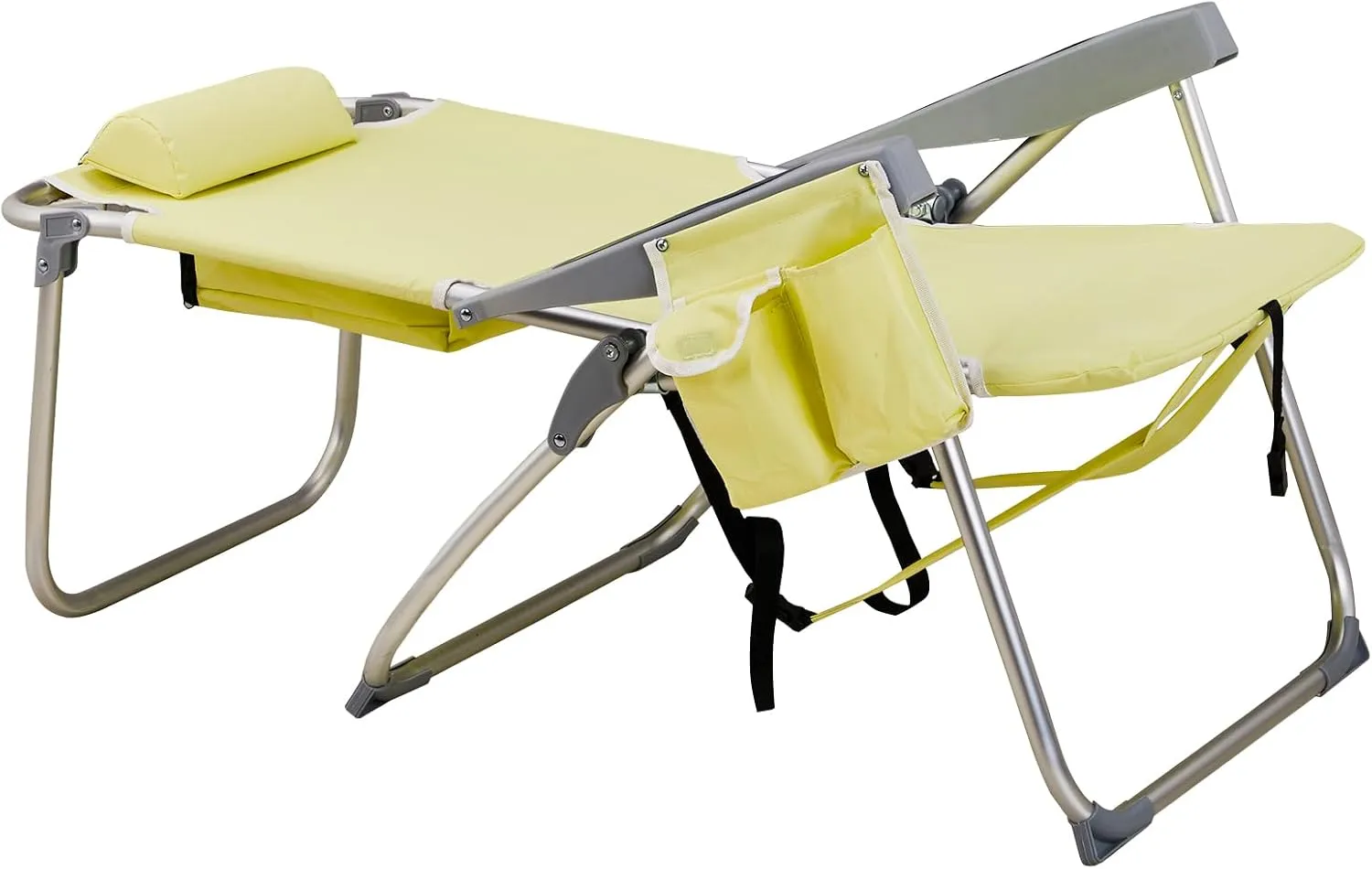 Folding Oversized Backpack Beach Chair 5-Position with Headrest & Cup Holder - Portable Aluminum Adjustable Reclining Camping Chair with Storage Bags, Lightweight & Compact, Yellow