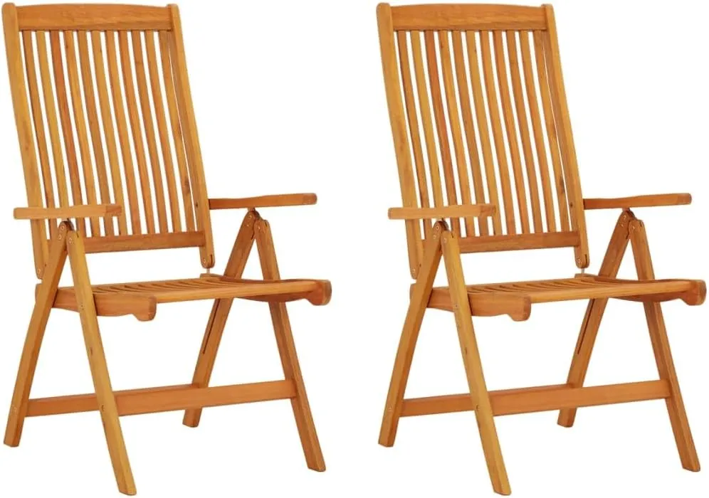 Folding Patio Chairs 2 pcs Solid Eucalyptus Wood Outdoor Lounge Chairs Foldable Reclining Chairs for Garden, Patio, Beach, and Dining