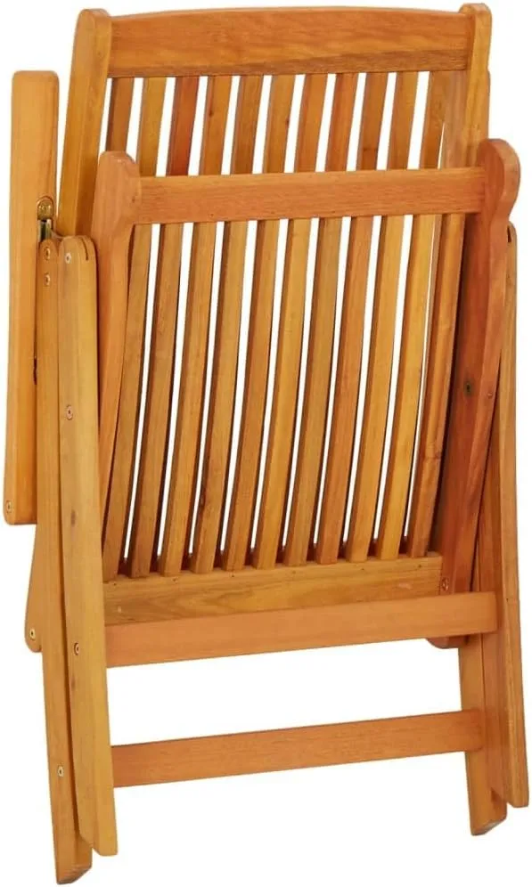 Folding Patio Chairs 2 pcs Solid Eucalyptus Wood Outdoor Lounge Chairs Foldable Reclining Chairs for Garden, Patio, Beach, and Dining