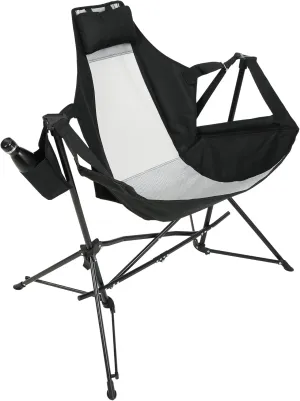 Folding Portable Rocking Hammock Camping Chair with Adjustable Back and Cup Holder, Lightweight Design for Outdoor Use, Black