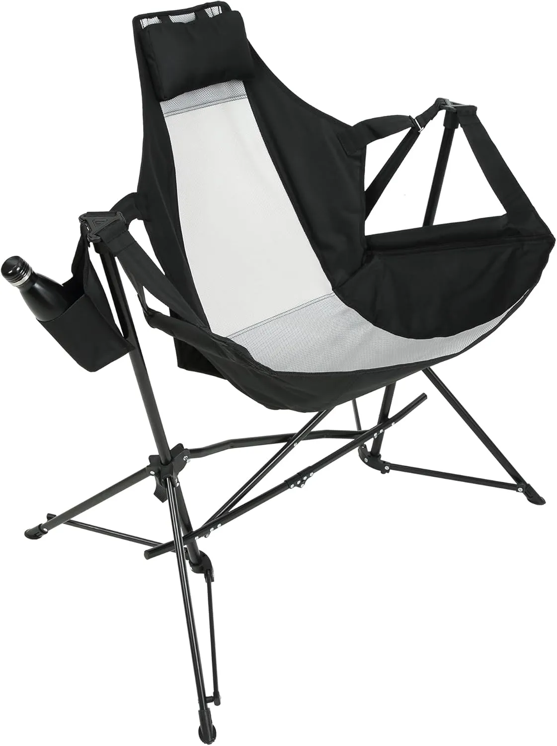 Folding Portable Rocking Hammock Camping Chair with Adjustable Back and Cup Holder, Lightweight Design for Outdoor Use, Black