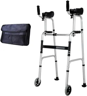 Folding Rollator Folding Elderly Walker Trolley Detachable Arm Rest - Height Adjustable Lightweight Rolling Rollator,Walking Zimmer Frame|Mobility Aid|Transport Chair,with 2 Wheels and Carry Bag