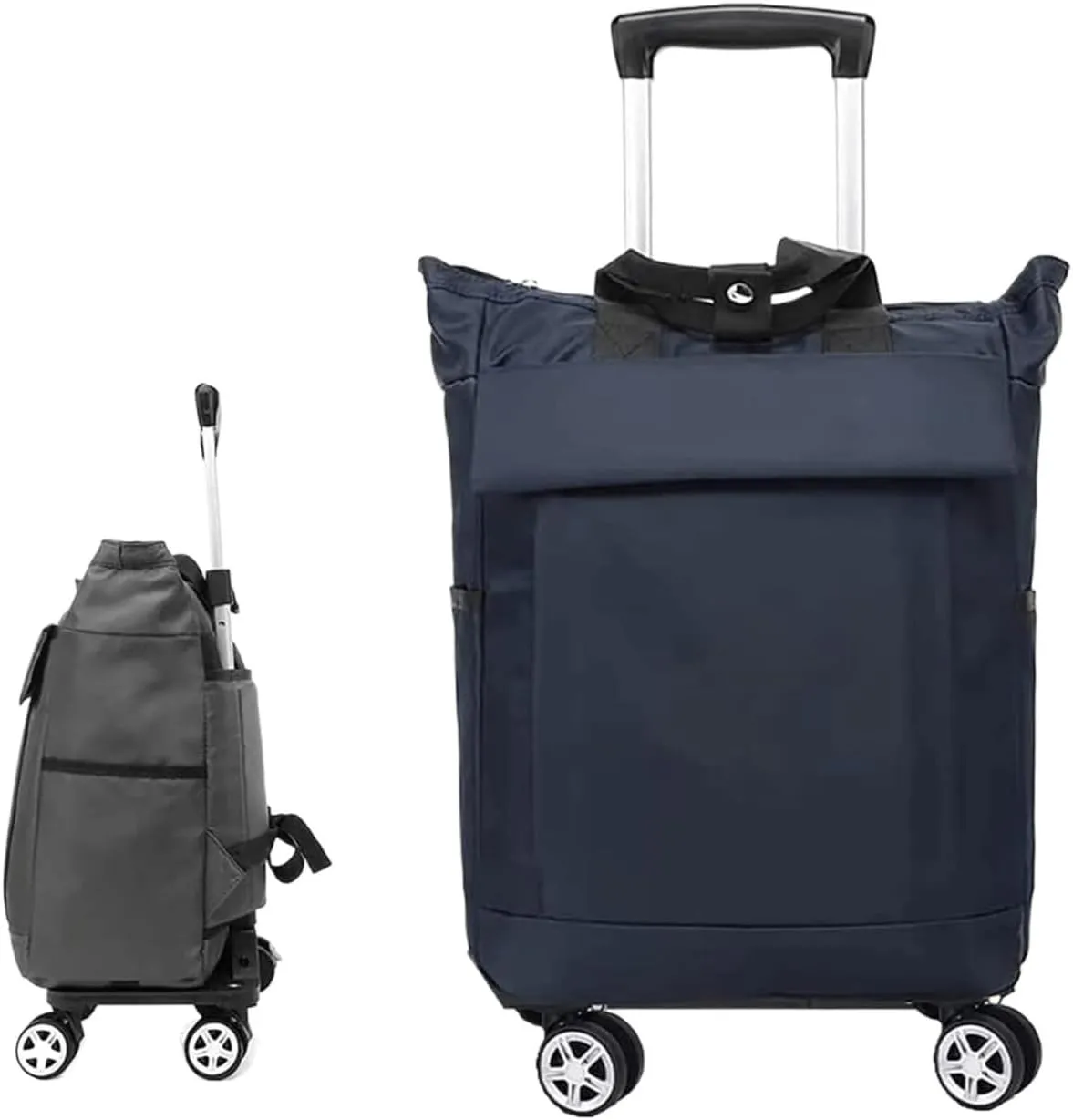 Folding Shopping Cart, 4 Wheels Shopping Trolley Foldable Aluminum Alloy Portable 2-in-1 Detachable Shopping Cart Bag for Supermarket Travel Grocery Utility Carts(Blue)