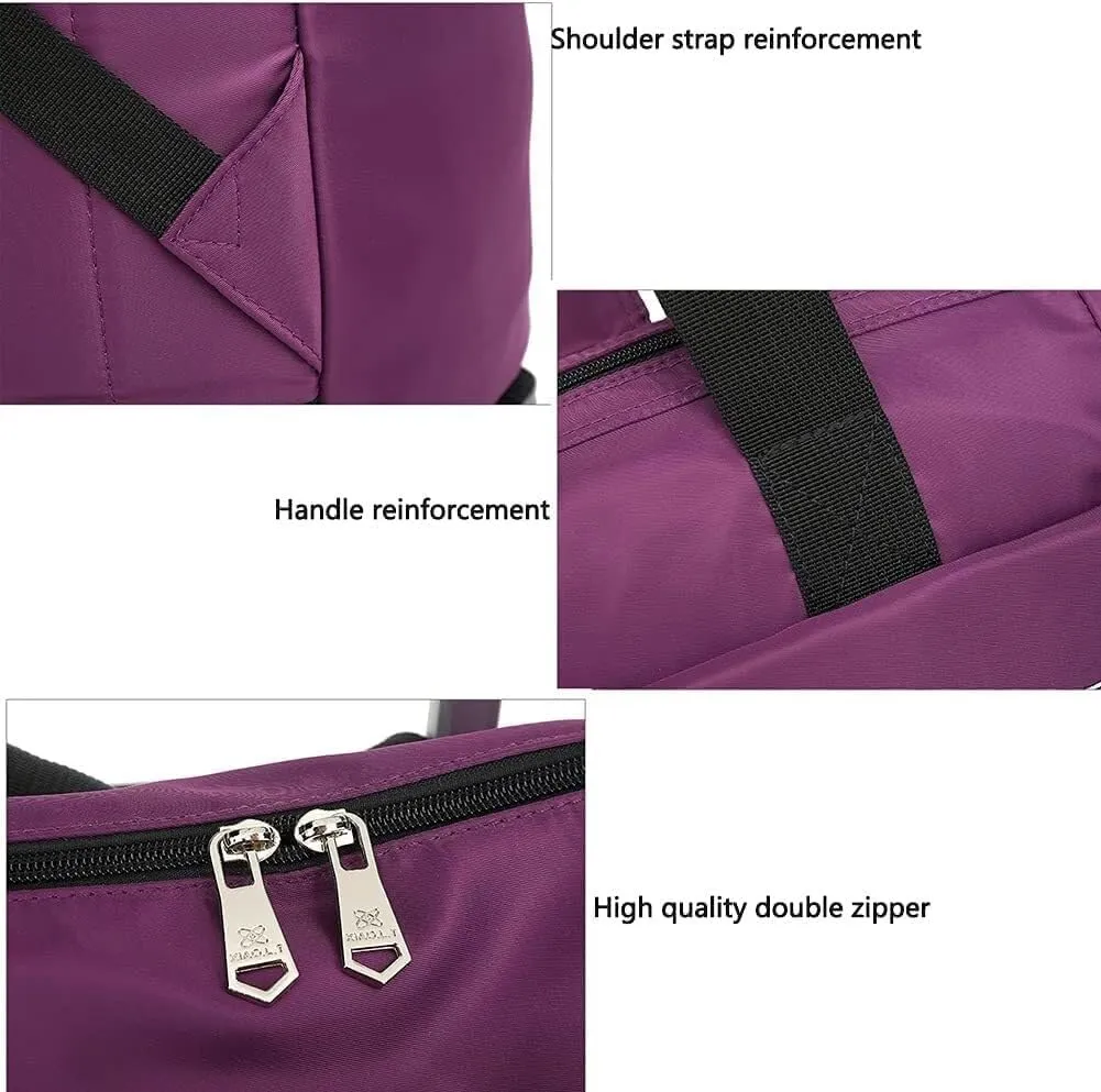 Folding Shopping Cart, 4 Wheels Shopping Trolley Foldable Aluminum Alloy Portable 2-in-1 Detachable Shopping Cart Bag for Supermarket Travel Grocery Utility Carts(Purple)