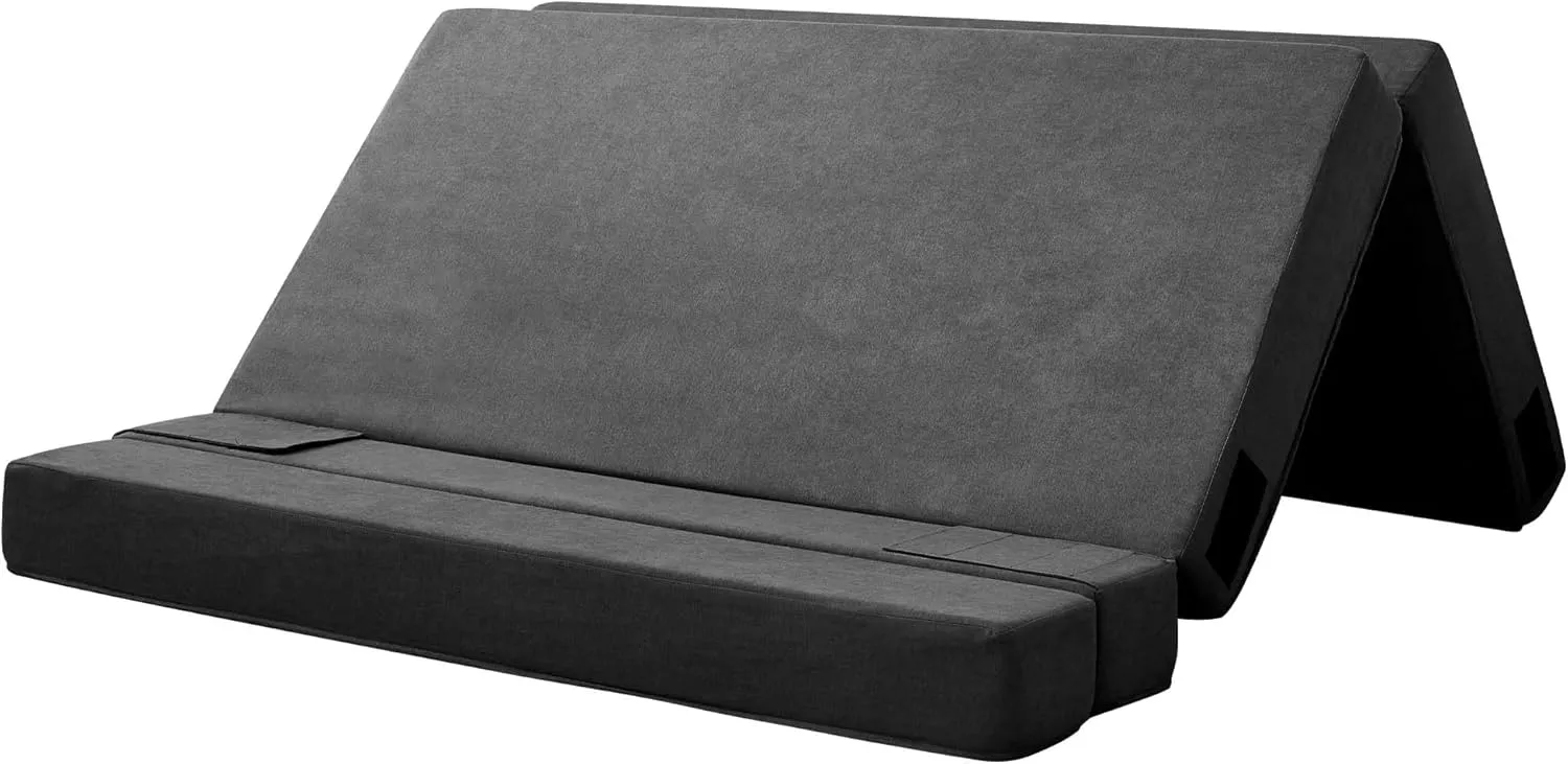 Folding Sofa Bed, 3-in-1 Convertible Sleeper Chair with Pillow, Linen Foldable Mattress Futon, Memory Foam Floor Couch for Living Room/Dorm/Guest Room/Home Office/Bedroom, Queen, Dark Gray