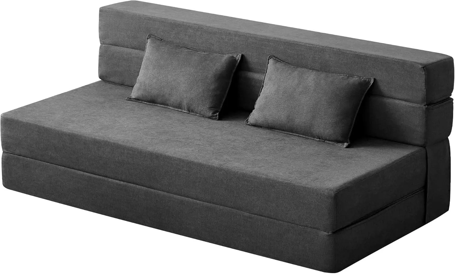 Folding Sofa Bed, 3-in-1 Convertible Sleeper Chair with Pillow, Linen Foldable Mattress Futon, Memory Foam Floor Couch for Living Room/Dorm/Guest Room/Home Office/Bedroom, Queen, Dark Gray