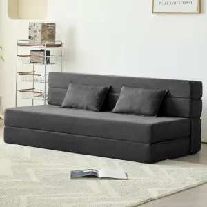 Folding Sofa Bed, 3-in-1 Convertible Sleeper Chair with Pillow, Linen Foldable Mattress Futon, Memory Foam Floor Couch for Living Room/Dorm/Guest Room/Home Office/Bedroom, Queen, Dark Gray