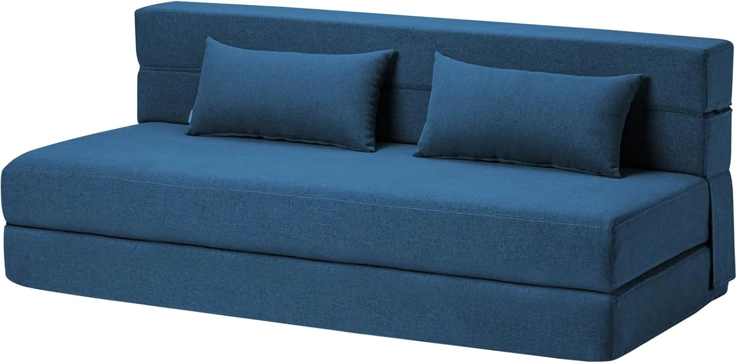 Folding Sofa Bed with Pillows - Convertible Chair Floor Couch & Sleeping Mattress - Foldable Memory Foam Sleeper for Living Room/Dorm/Guest Room/Home Office/Apartment/Upstairs Loft, Light Blue