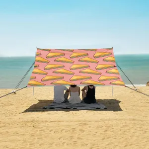 Food Sandwich Pattern Beach Canopy Tent Anti-UV & Wind Resistant, Camping Sun Shelter Easy Setup Portable,Outdoor Shade Tents with Sandbags,Sand Shovels,Ground Pegs & Stability Poles