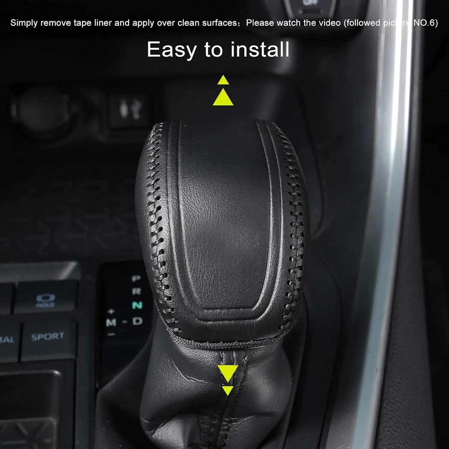 for Toyota RAV4 2019-2025 Gear Shift Knob Cover, Genuine Leather Interior Protective Gear Shift Trim for Toyota Highlander 2020-2025- Black Trim