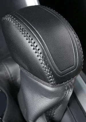 for Toyota RAV4 2019-2025 Gear Shift Knob Cover, Genuine Leather Interior Protective Gear Shift Trim for Toyota Highlander 2020-2025- Black Trim