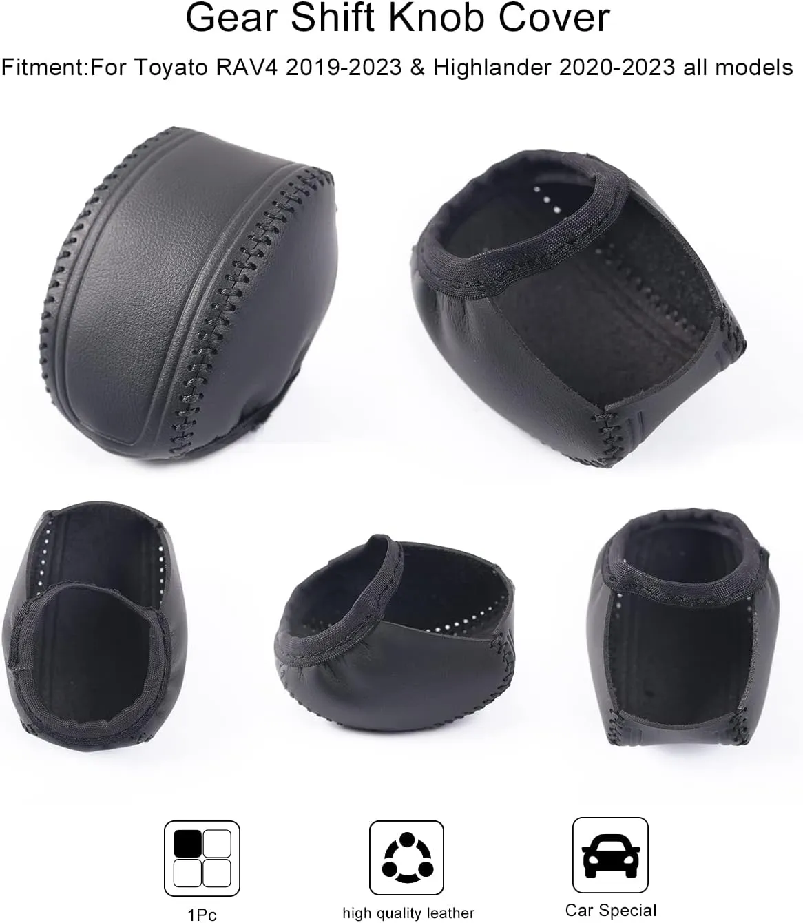 for Toyota RAV4 2019-2025 Gear Shift Knob Cover, Genuine Leather Interior Protective Gear Shift Trim for Toyota Highlander 2020-2025- Black Trim