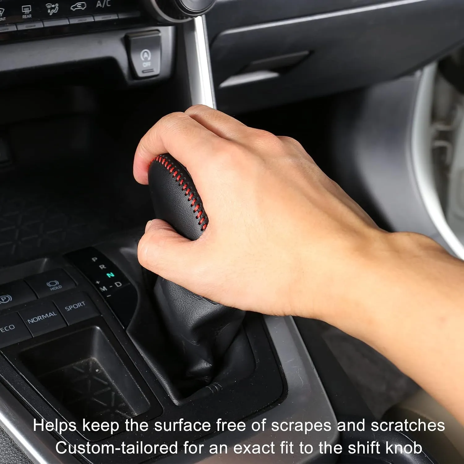 for Toyota RAV4 2019-2025 Gear Shift Knob Cover, Genuine Leather Interior Protective Gear Shift Trim for Toyota Highlander 2020-2025- Black Trim