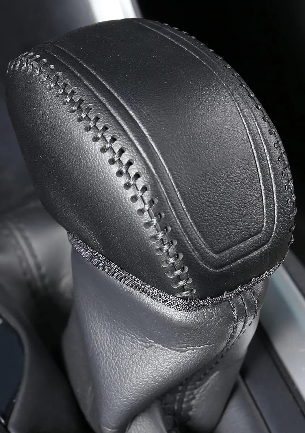for Toyota RAV4 2019-2025 Gear Shift Knob Cover, Genuine Leather Interior Protective Gear Shift Trim for Toyota Highlander 2020-2025- Black Trim