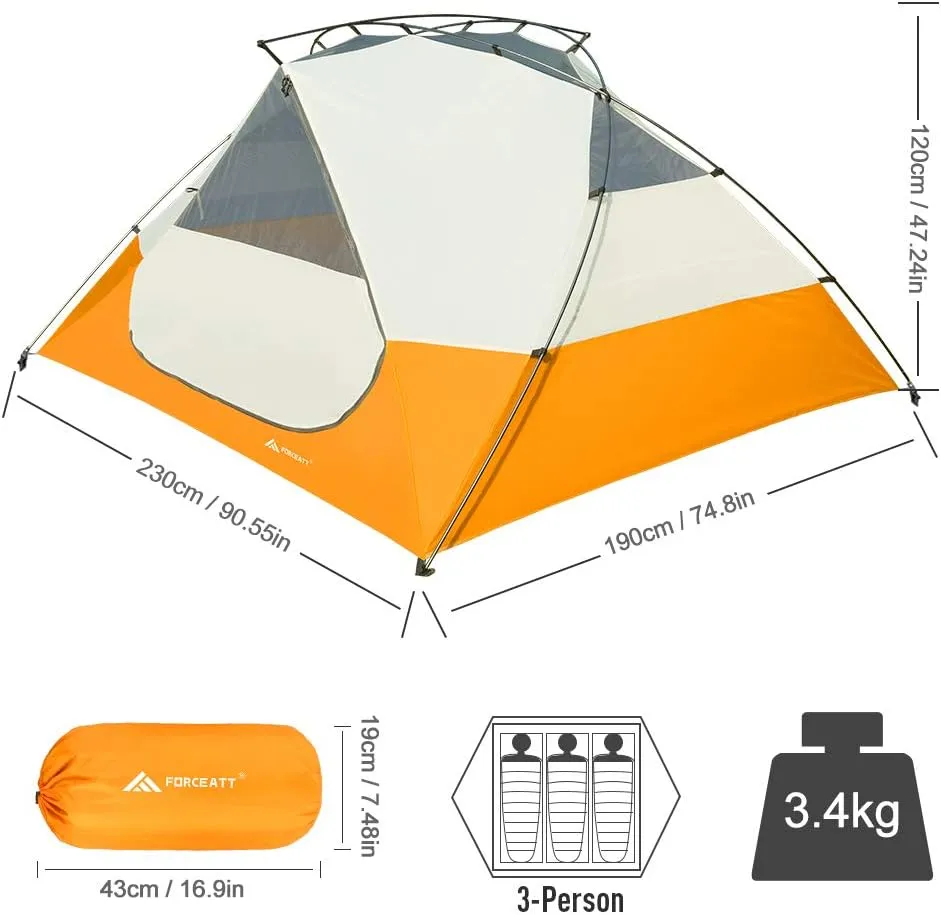 Forceatt Camping Tent for 3 Persons, Backpacking Tent Waterproof & Windproof, Easy Set up 丨 Instant Tent with Rain Fly for Camping, Hiking, Family Trips