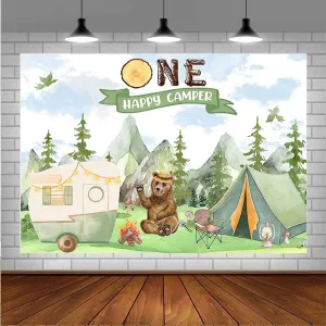 Forest Animal Photography Background Camp Tent First Birthday Background Jungle Adventure Camping Theme Party Birthday Party Supplies Newborn Birthday Baby Shower Party Decoration (6X4FT)