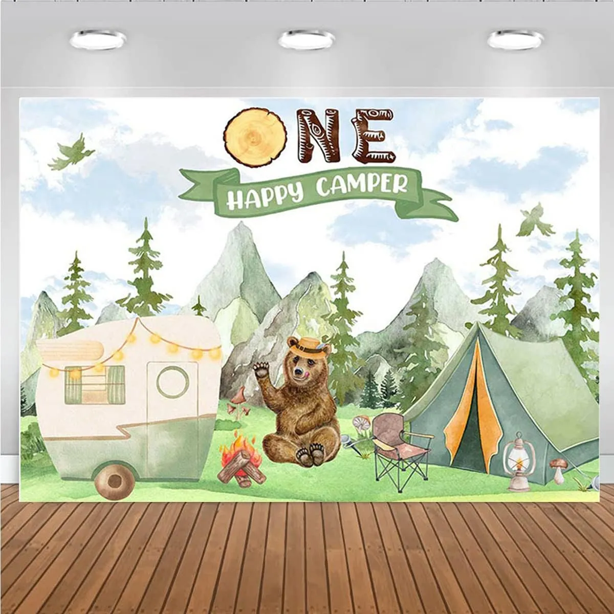 Forest Animal Photography Background Camp Tent First Birthday Background Jungle Adventure Camping Theme Party Birthday Party Supplies Newborn Birthday Baby Shower Party Decoration (6X4FT)