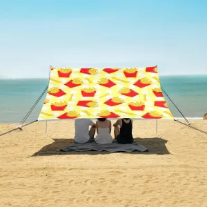 French Fries Fast Food Beach Canopy Tent Anti-UV & Wind Resistant, Camping Sun Shelter Easy Setup Portable,Outdoor Shade Tents with Sandbags,Sand Shovels,Ground Pegs & Stability Poles