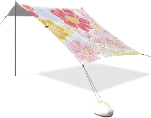 Fresh Spring Simple Colorful Flowers Designed UPF50  Foldable Beach Canopy Water-Resistant Outdoor Sun Shade with Sandbags and Shovel for Family Trips, Picnics & Camping carpa para la Playa