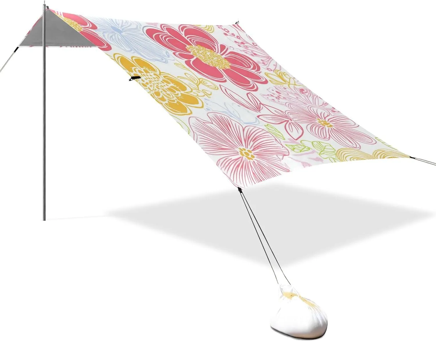 Fresh Spring Simple Colorful Flowers Designed UPF50  Foldable Beach Canopy Water-Resistant Outdoor Sun Shade with Sandbags and Shovel for Family Trips, Picnics & Camping carpa para la Playa