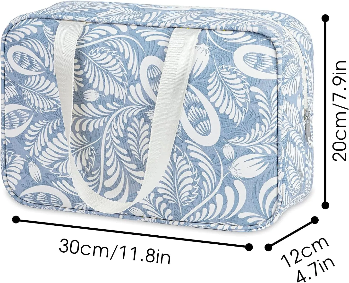 Full Size Toiletry Bag Women Large Cosmetic Bag Travel Makeup Bag Organizer Medicine Bag for Toiletries Essentials Accessories (Large, Blue Leaf)