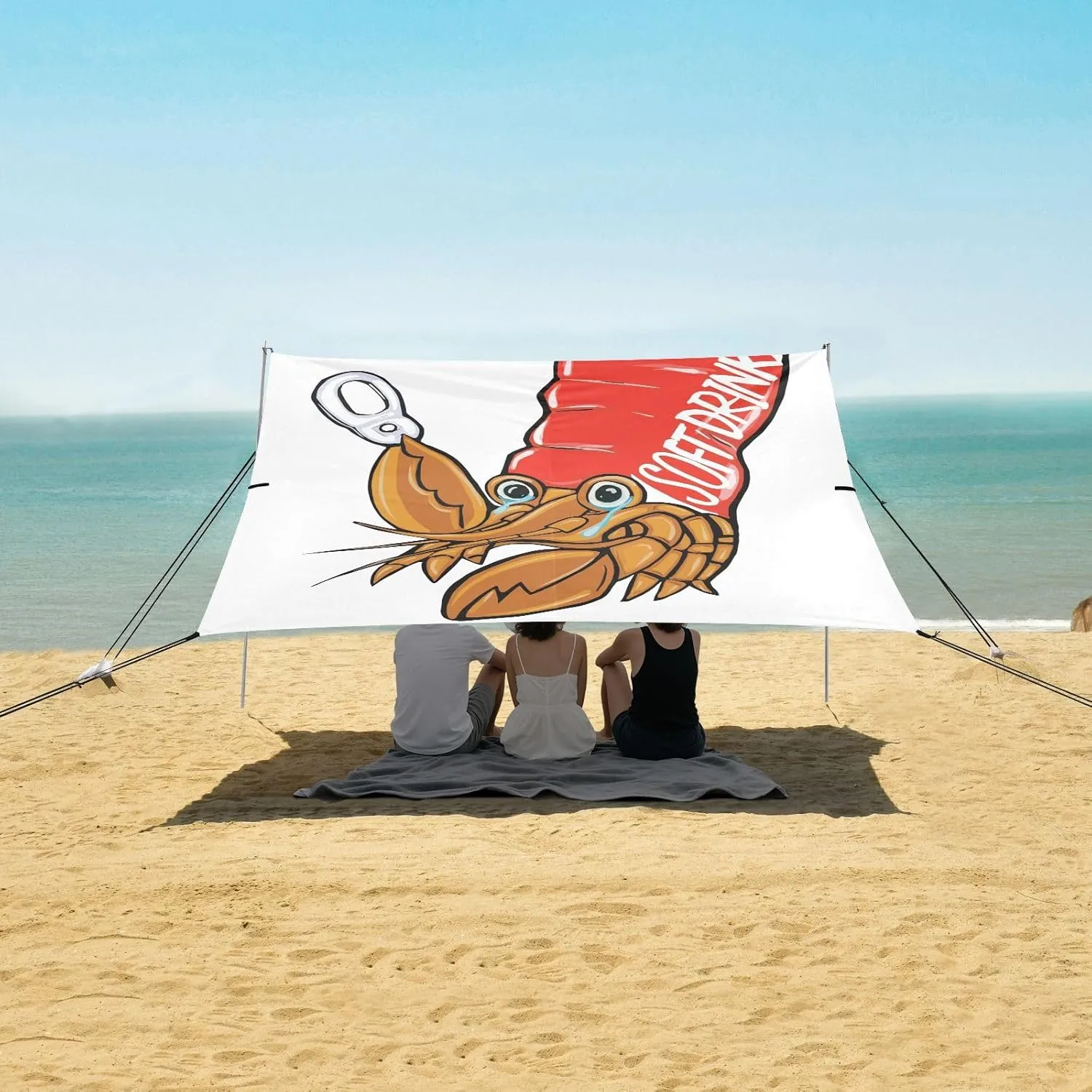 Funny Hermit Crab Beach Canopy Tent Anti-UV & Wind Resistant, Camping Sun Shelter Easy Setup Portable,Outdoor Shade Tents with Sandbags,Sand Shovels,Ground Pegs & Stability Poles