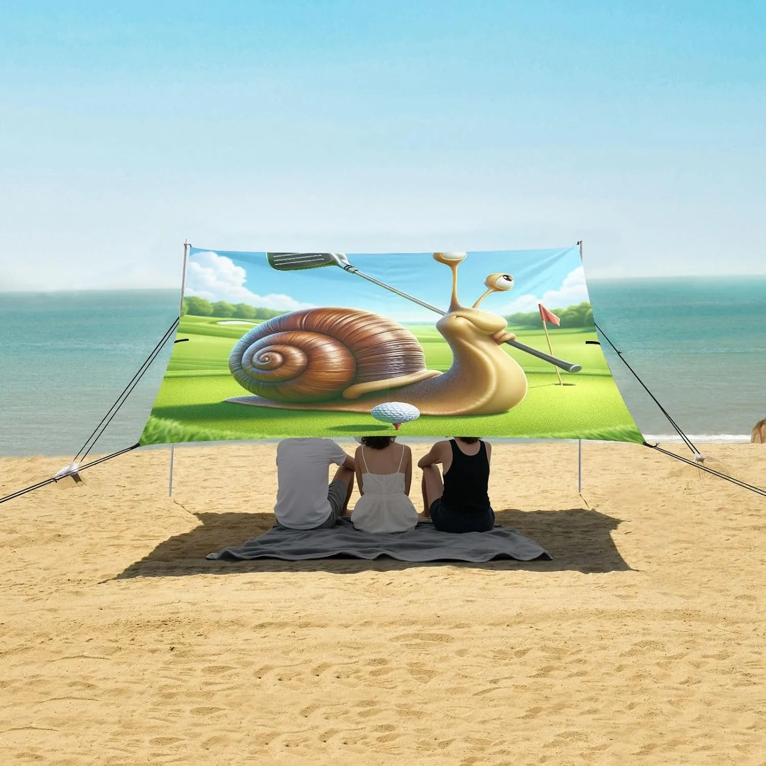 Funny Snail Swinging Golf Beach Canopy Tent Anti-UV & Wind Resistant, Camping Sun Shelter Easy Setup Portable,Outdoor Shade Tents with Sandbags,Sand Shovels,Ground Pegs & Stability Poles