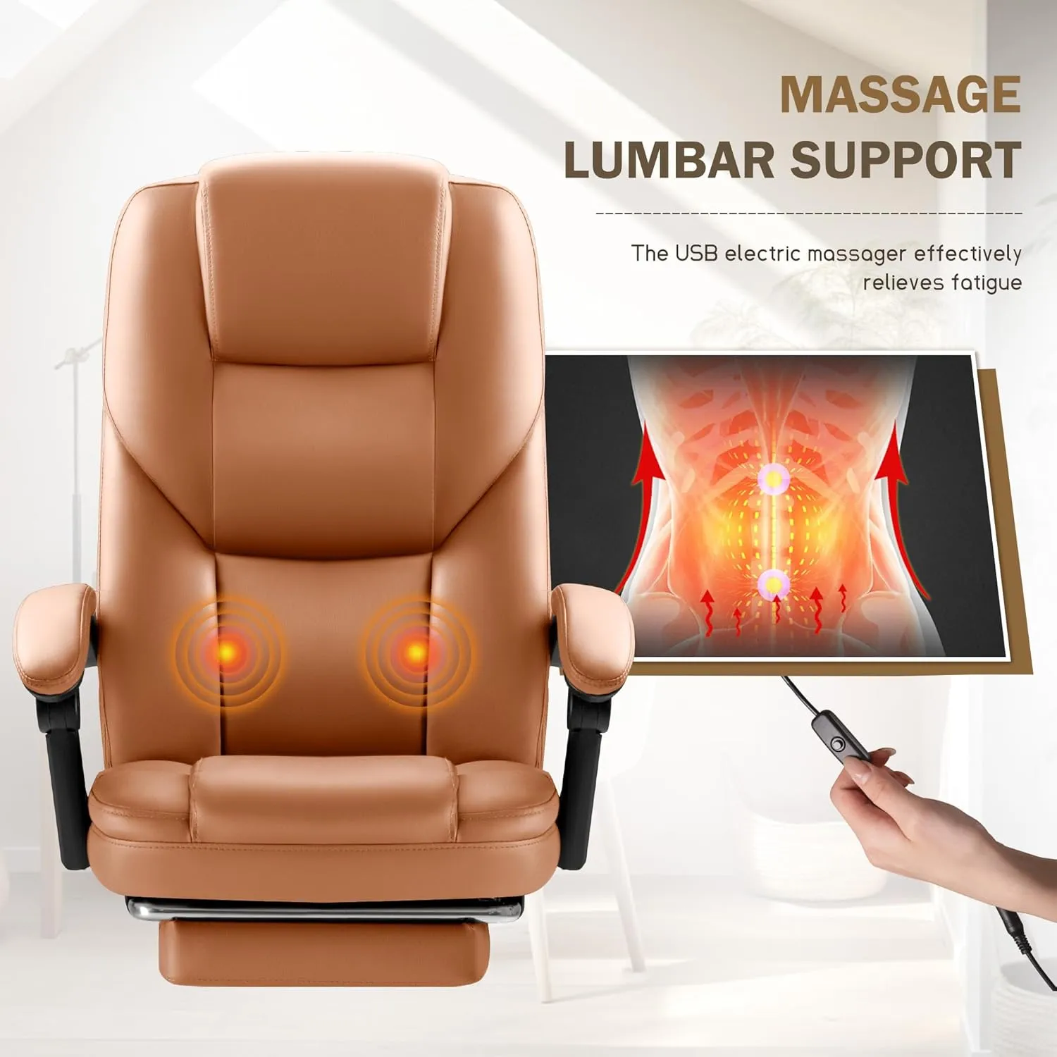 Furmax Office Chair, Executive Office Chair with Foot Rest Big and Tall Office Chair Ergonomic Home Office Desk Chairs Reclining High Back Leather Chair with Lumbar Support, 400LBS (Brown)