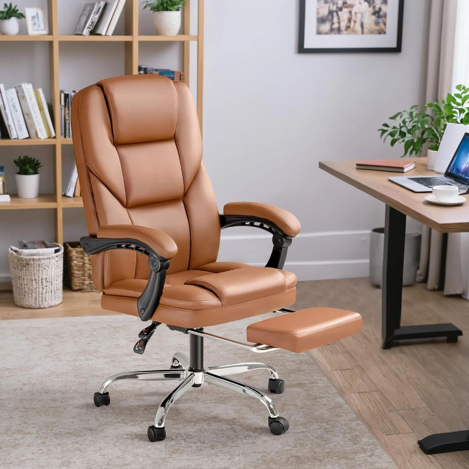 Furmax Office Chair, Executive Office Chair with Foot Rest Big and Tall Office Chair Ergonomic Home Office Desk Chairs Reclining High Back Leather Chair with Lumbar Support, 400LBS (Brown)