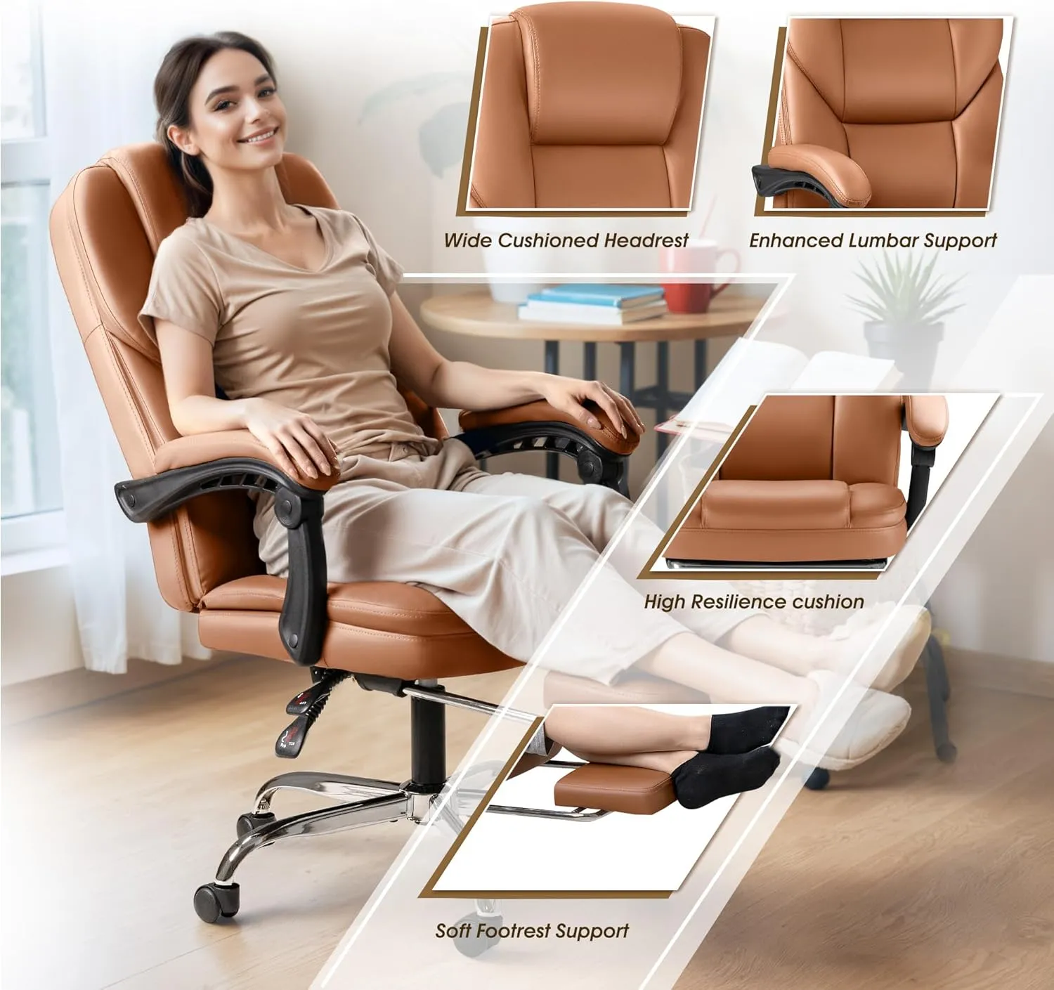 Furmax Office Chair, Executive Office Chair with Foot Rest Big and Tall Office Chair Ergonomic Home Office Desk Chairs Reclining High Back Leather Chair with Lumbar Support, 400LBS (Brown)