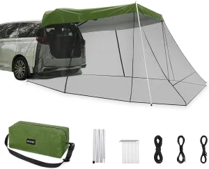 G4Free Car Awning Sun Shelter with Mosquito Net, Portable SUV Tent Tailgate Shade Canopy for Outdoor Camping Travel (Army Green)