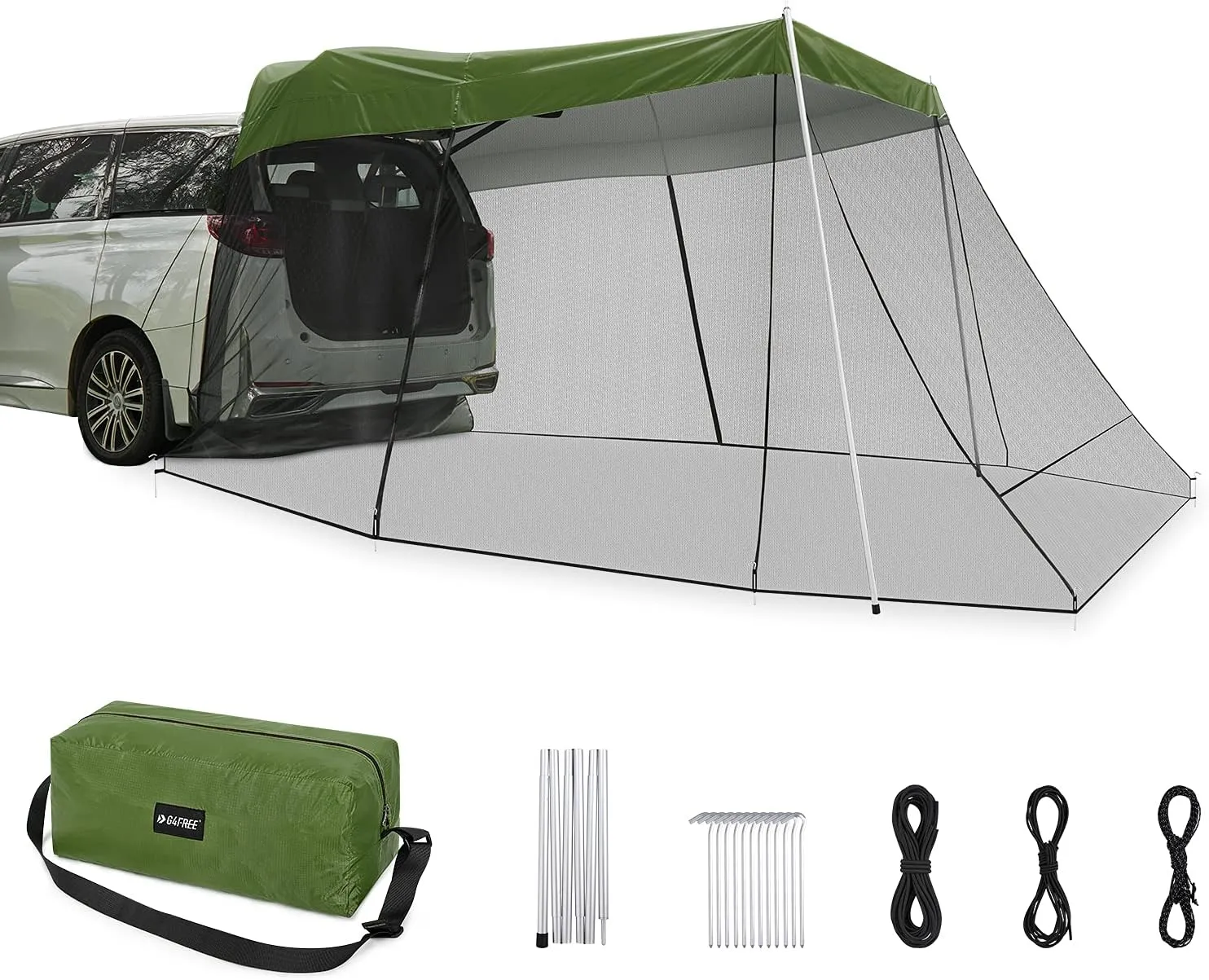 G4Free Car Awning Sun Shelter with Mosquito Net, Portable SUV Tent Tailgate Shade Canopy for Outdoor Camping Travel (Army Green)