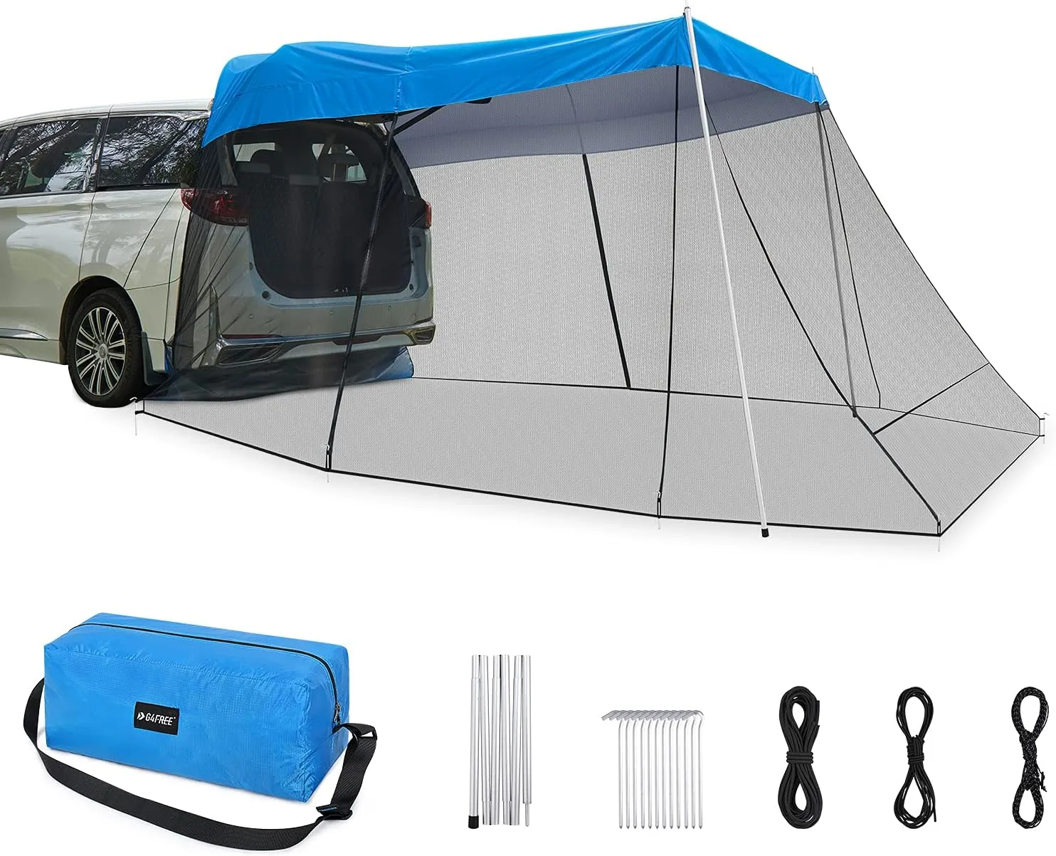 G4Free Portable SUV Tent Tailgate Shade Car Canopy with Mosquito Net for Outdoor Camping Car Travel (Blue)