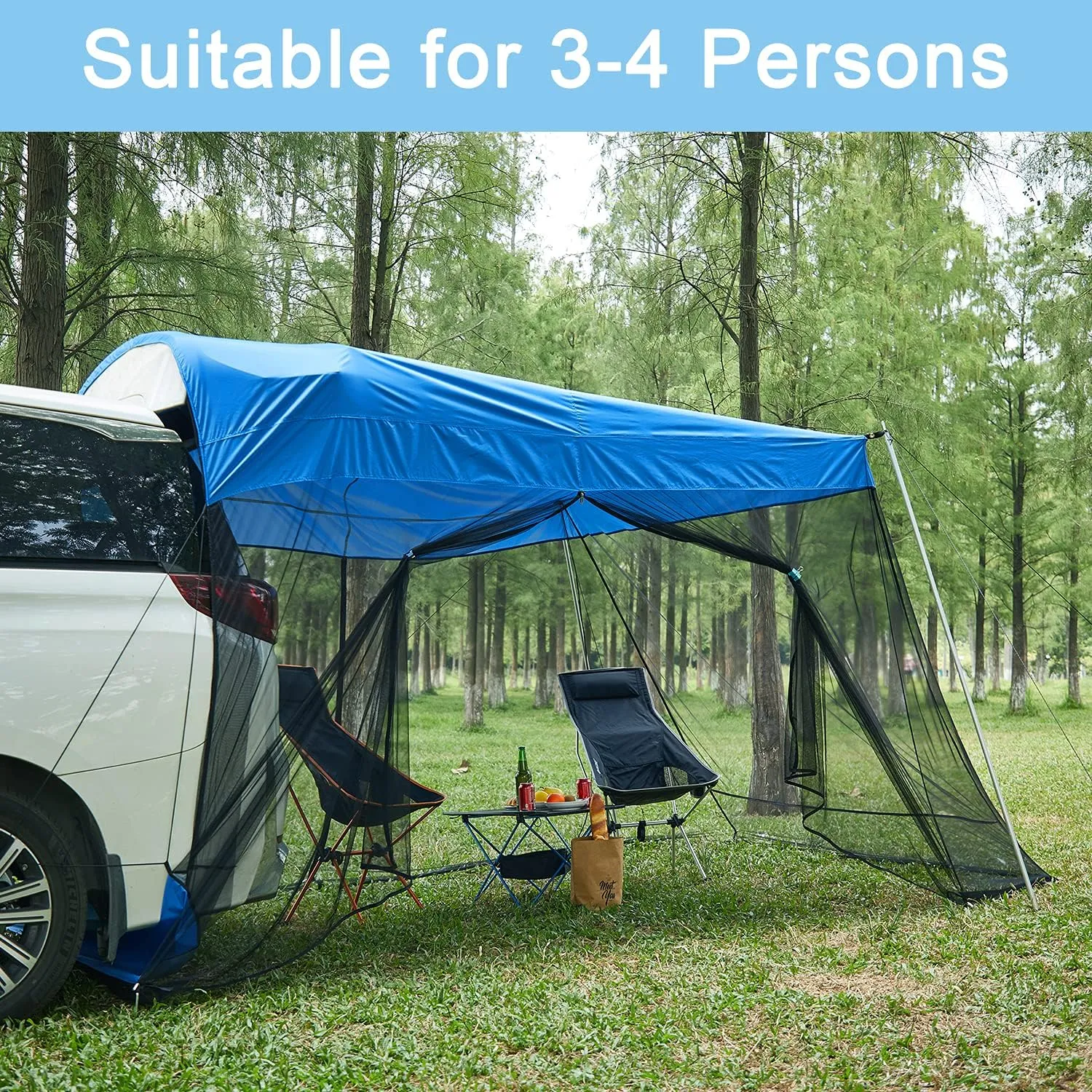 G4Free Portable SUV Tent Tailgate Shade Car Canopy with Mosquito Net for Outdoor Camping Car Travel (Blue)