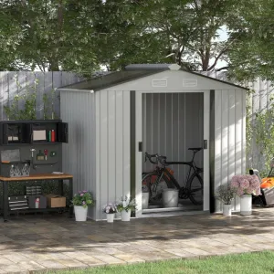 Galvanized Steel Garden Storage Shed for Outdoor Tools - 72.75" H Heavy-Duty Bike, Lawn Mower & Pool Equipment Shelter with Sloped Roof & Double Sliding Doors (83.75" L x 51.25" W, White)