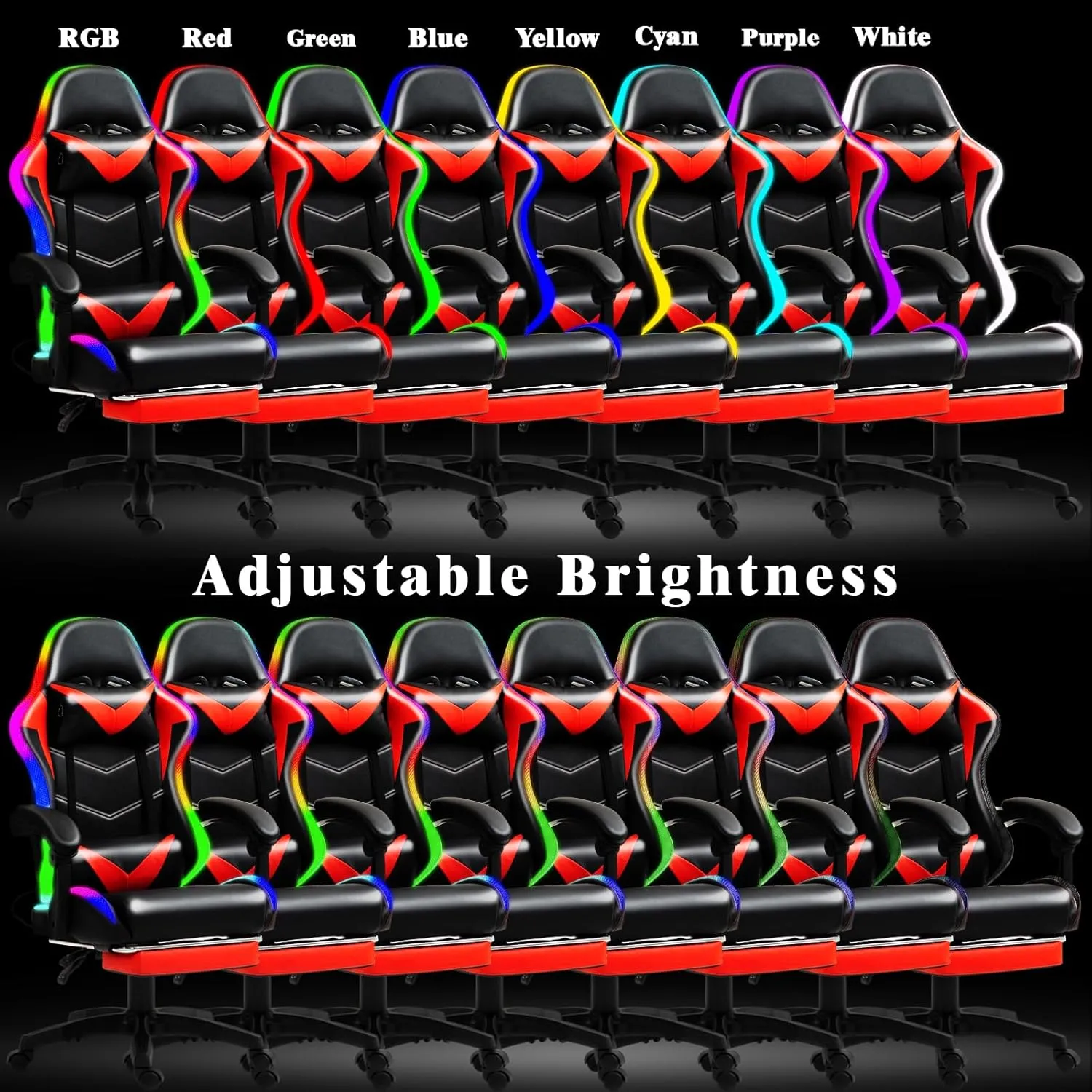 Gaming Chair, Racing Style RGB LED Lights Gaming Chairs for Adults and Kids, Lumbar Massager Gamer Chair, High Back Reclining Computer Chair with Footrest and Headrest (Black/Red)