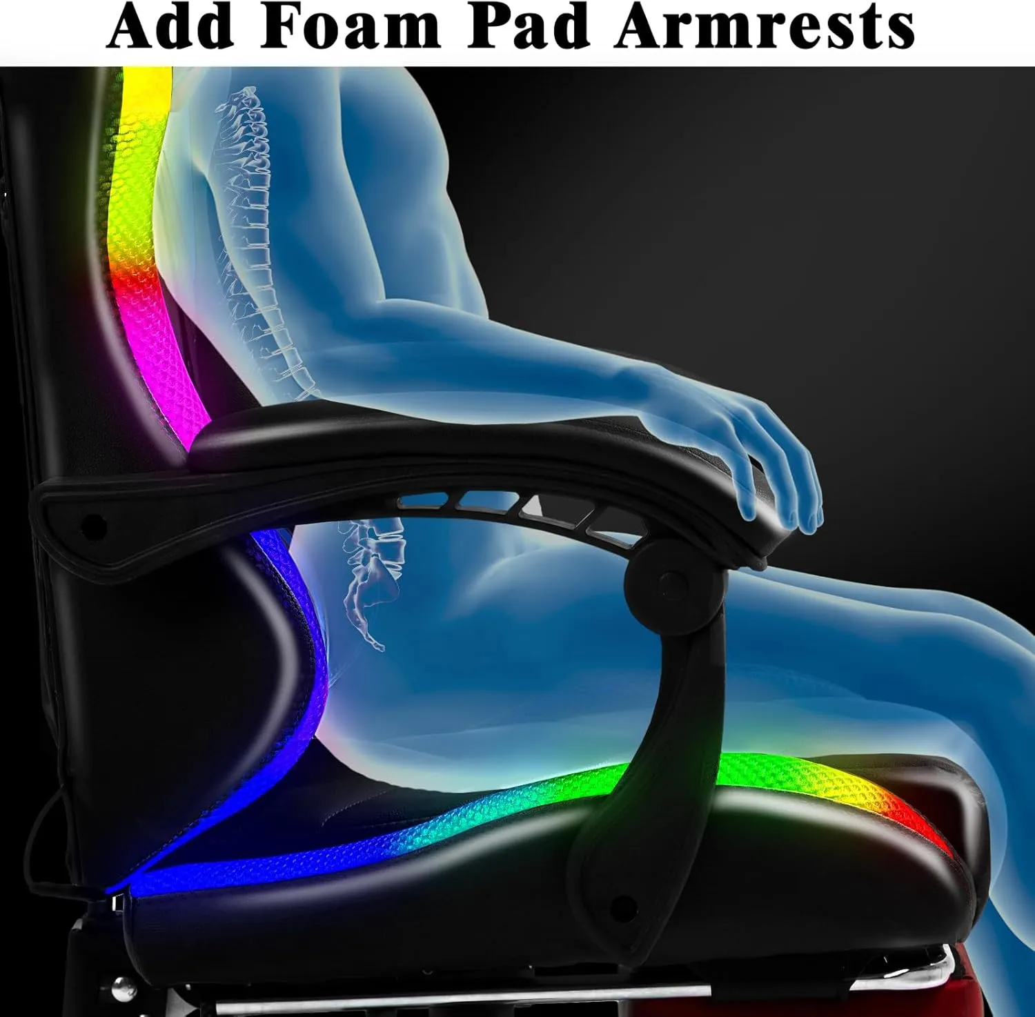 Gaming Chair, Racing Style RGB LED Lights Gaming Chairs for Adults and Kids, Lumbar Massager Gamer Chair, High Back Reclining Computer Chair with Footrest and Headrest (Black/Red)