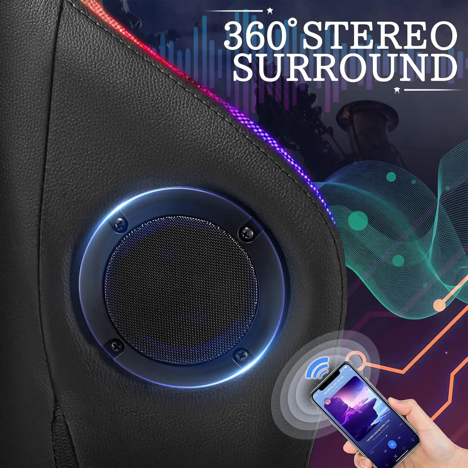 Gaming Chair with Bluetooth Speakers and RGB LED Lights Ergonomic Massage Video Game Chair with Footrest High Back with Lumbar Support Blue and Black