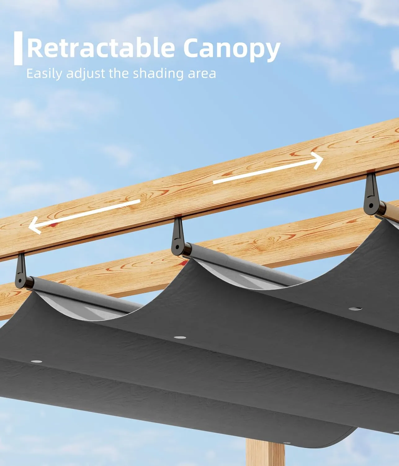 GAOMON Retractable Pergola 10' x 10' Aluminum Outdoor Pergola with Retractable Canopy Faux Wood Metal Pergolas for Patios, Backyard, Deck, Patio, Garden Porch Beach Pavilion Grape Trellis, Gray