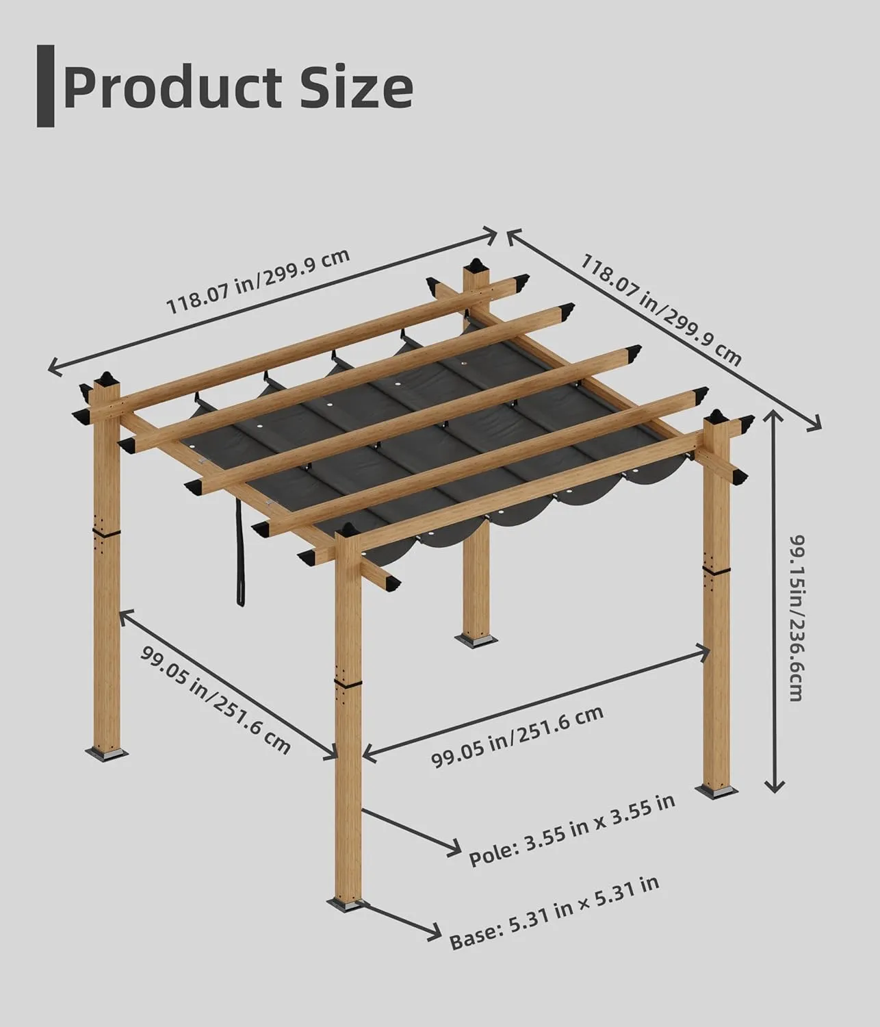 GAOMON Retractable Pergola 10' x 10' Aluminum Outdoor Pergola with Retractable Canopy Faux Wood Metal Pergolas for Patios, Backyard, Deck, Patio, Garden Porch Beach Pavilion Grape Trellis, Gray