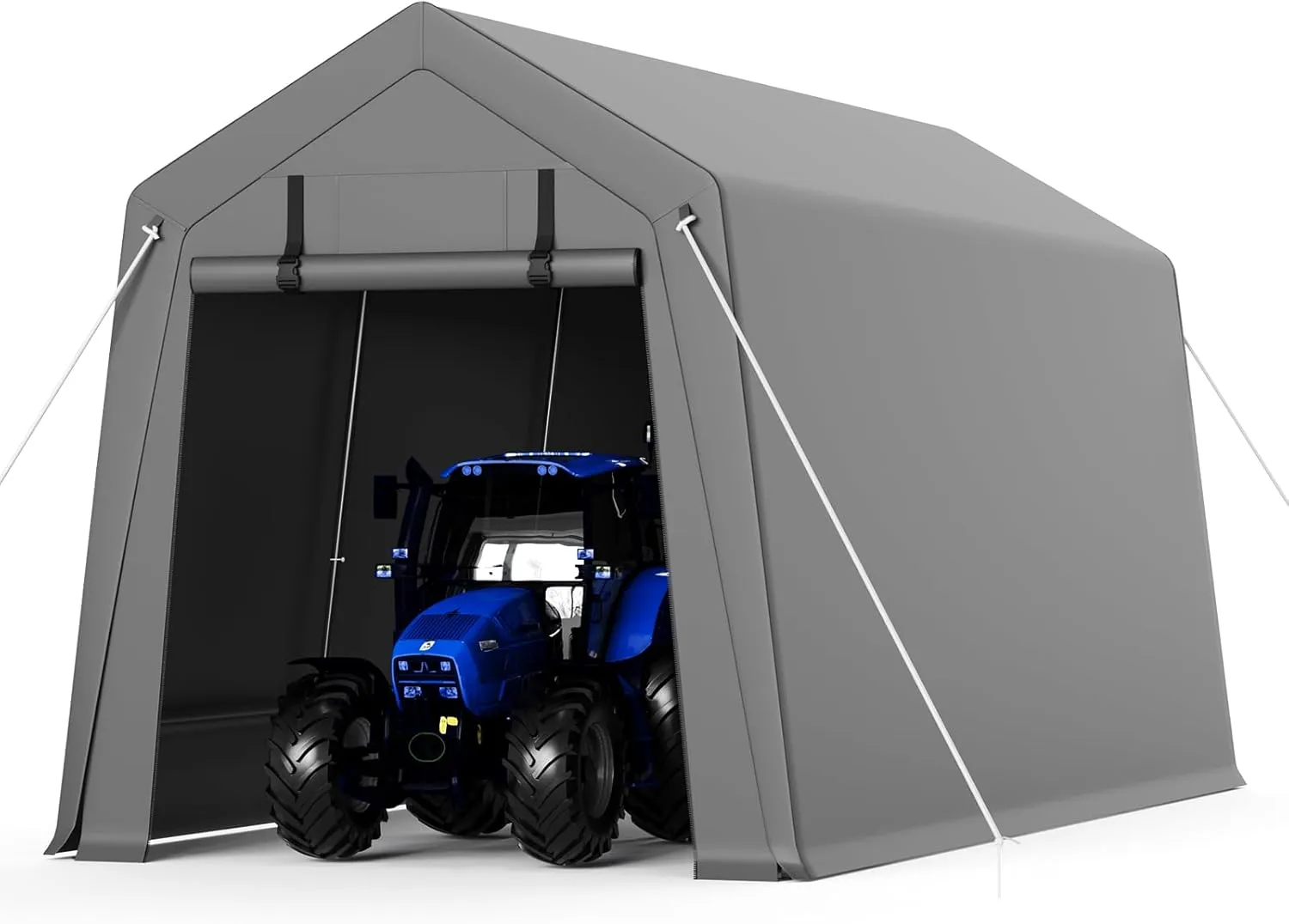 Garvee 7'x10' Outdoor Portable Storage Shed, Waterproof & UV-Resistant Garage Shelter with 2 Roll-Up Zipper Doors, Anti-Snow Carport Tent for Motorcycle, Bike, and Outdoor Equipment, Gray