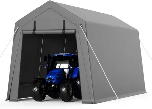 Garvee 7'x10' Outdoor Portable Storage Shed, Waterproof & UV-Resistant Garage Shelter with 2 Roll-Up Zipper Doors, Anti-Snow Carport Tent for Motorcycle, Bike, and Outdoor Equipment, Gray