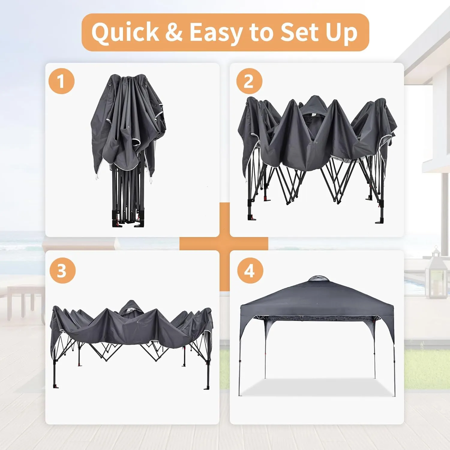 GDY 12X12 Pop Up Canopy Tent, Outdoor Canopy Tent, Commercial Instant Gazebos, Portable Shelter Canopies, for Patio/Outdoor/Wedding Parties and Events,Grey.