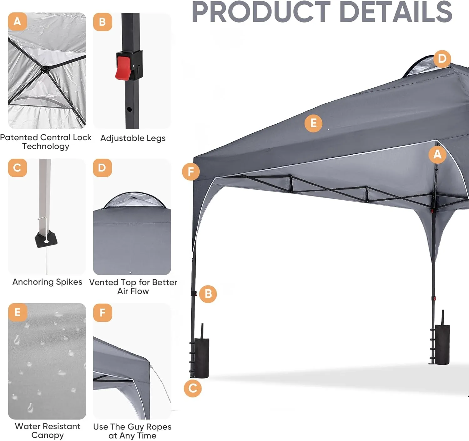 GDY 12X12 Pop Up Canopy Tent, Outdoor Canopy Tent, Commercial Instant Gazebos, Portable Shelter Canopies, for Patio/Outdoor/Wedding Parties and Events,Grey.