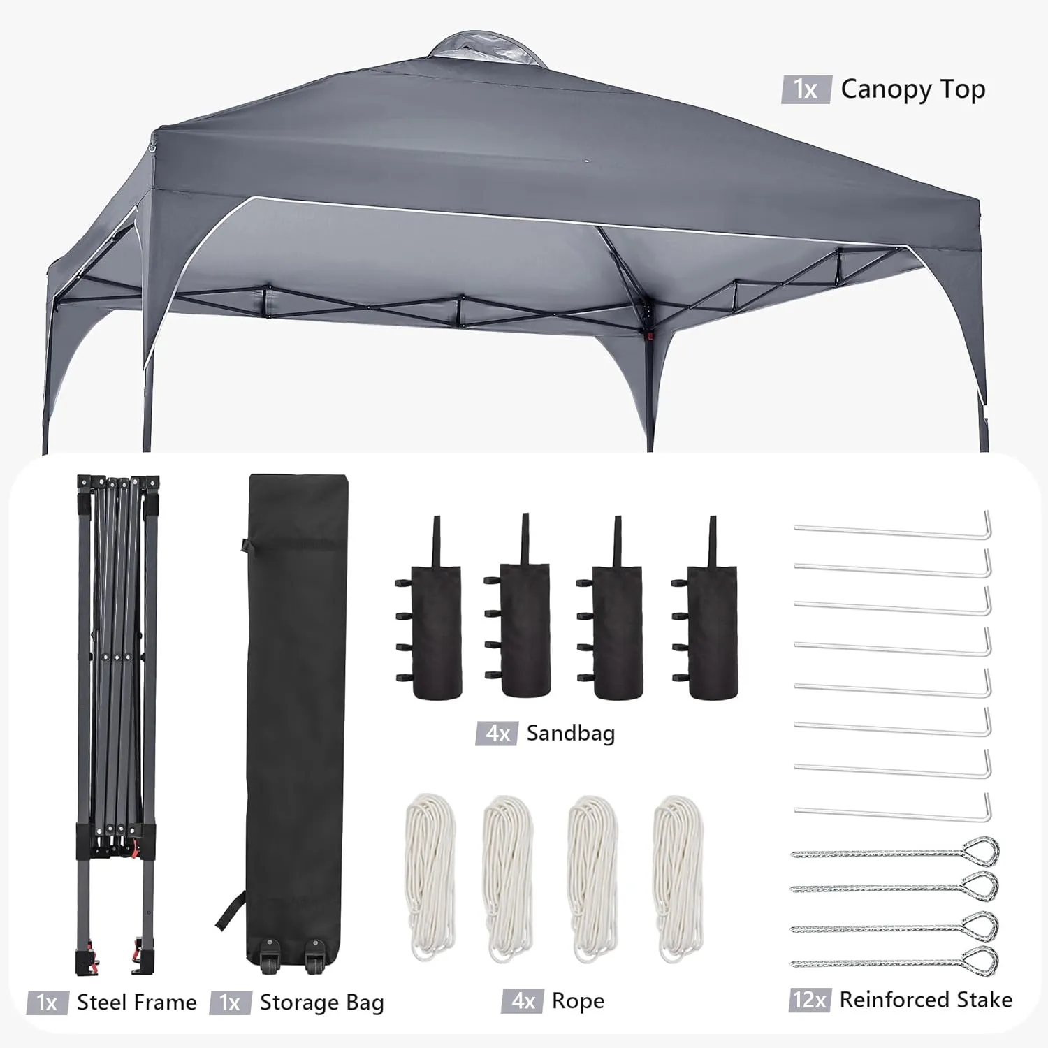 GDY 12X12 Pop Up Canopy Tent, Outdoor Canopy Tent, Commercial Instant Gazebos, Portable Shelter Canopies, for Patio/Outdoor/Wedding Parties and Events,Grey.