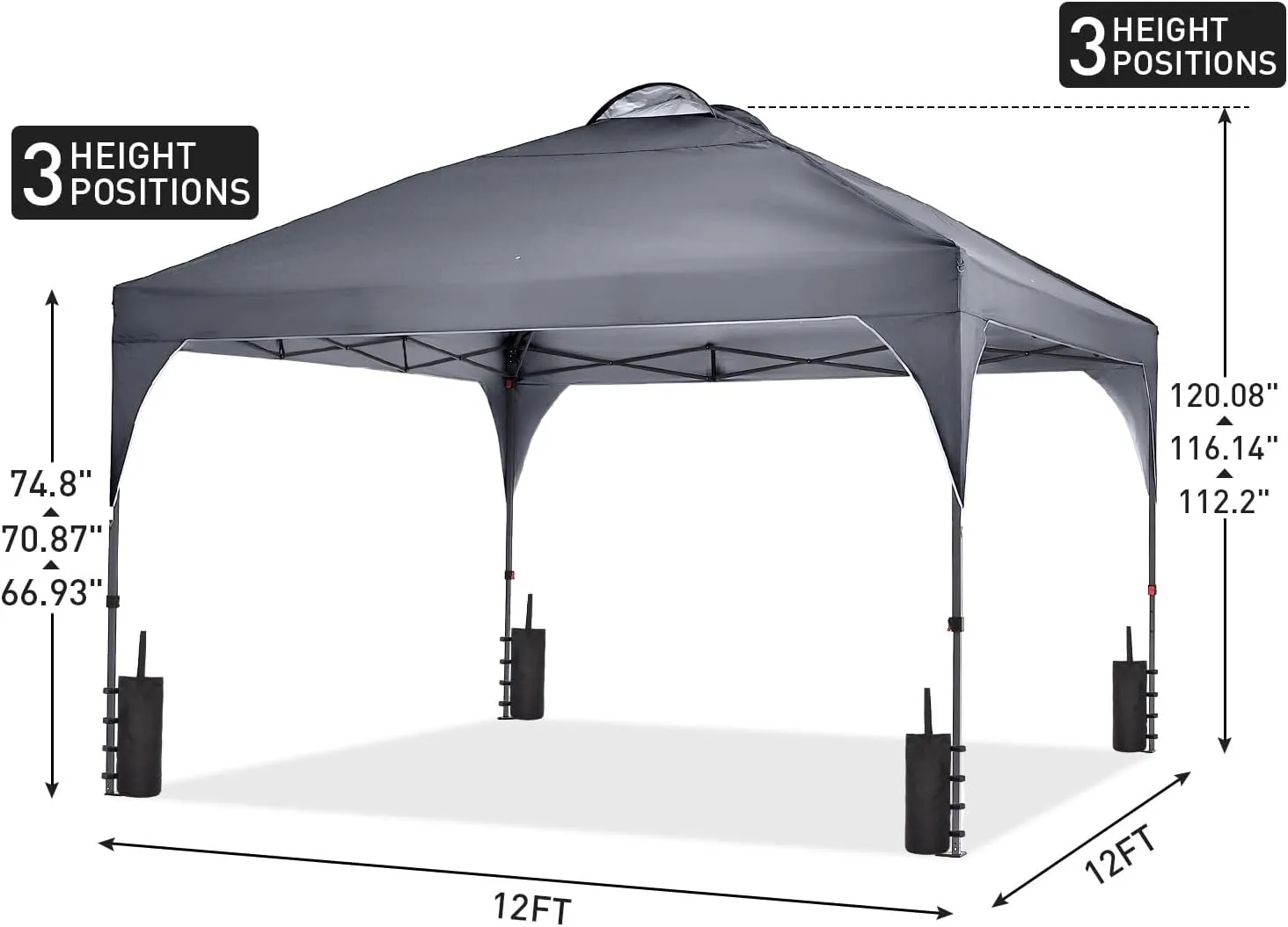 GDY 12X12 Pop Up Canopy Tent, Outdoor Canopy Tent, Commercial Instant Gazebos, Portable Shelter Canopies, for Patio/Outdoor/Wedding Parties and Events,Grey.